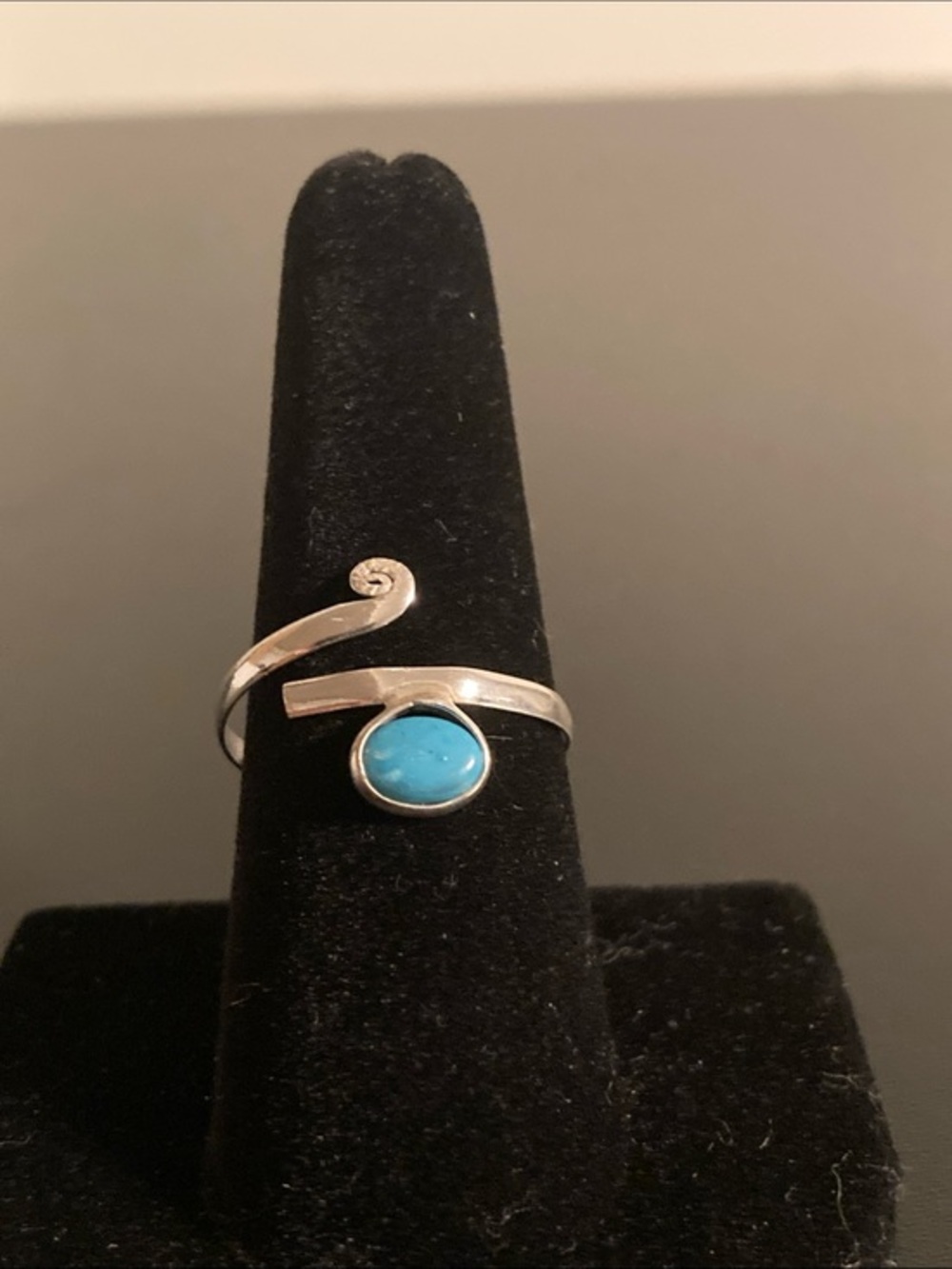 Sterling Silver Turquoise Open Wrap Ring - Blue size 10 adjustable
